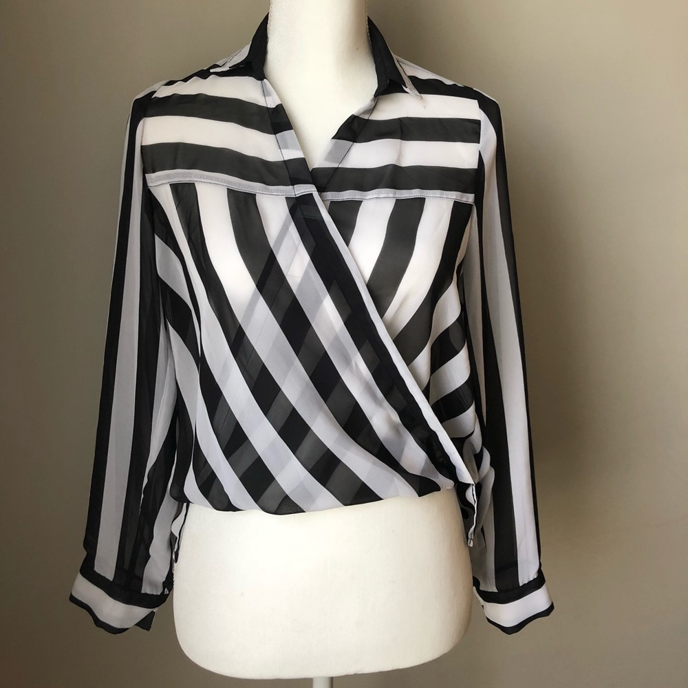 Sheer Divided cross front blouse